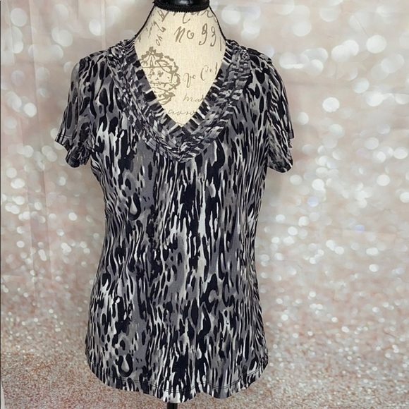 𝅺DANA Buchman Animal Print V Neck Top - Picture 1 of 7